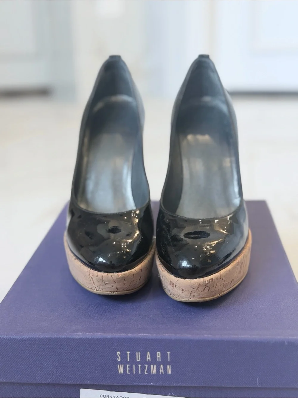 Stewart Weitzman Patent Black Cork Wedge Pumps size 7 - Picture 4 of 4